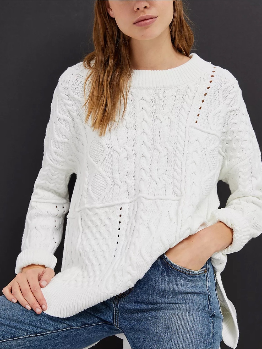 Anthropologie Pilcro Jasmine Cable-Knit Tunic Sweater Size XS White